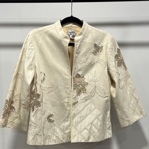 Chico's Cream Floral Embroidered Jacket